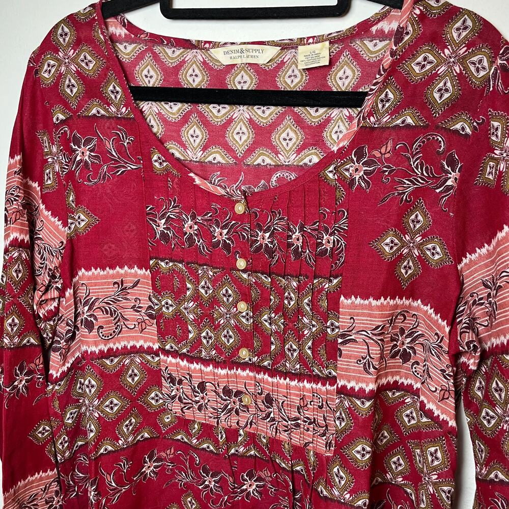 Denim & Supply‎ Ralph Lauren Boho Peasant Blouse Red Paisley Size Large Cottage - Picture 5 of 8